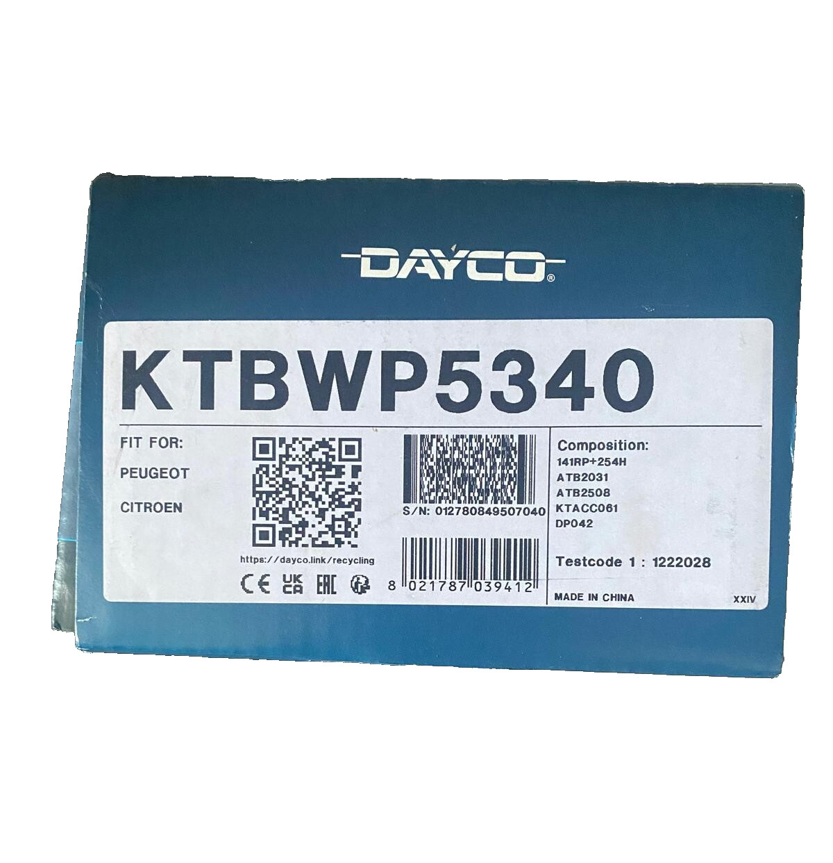 Courroie de distribution DAYCO KTBWP5340 avec pompe à eau pour thermique Peugeot
