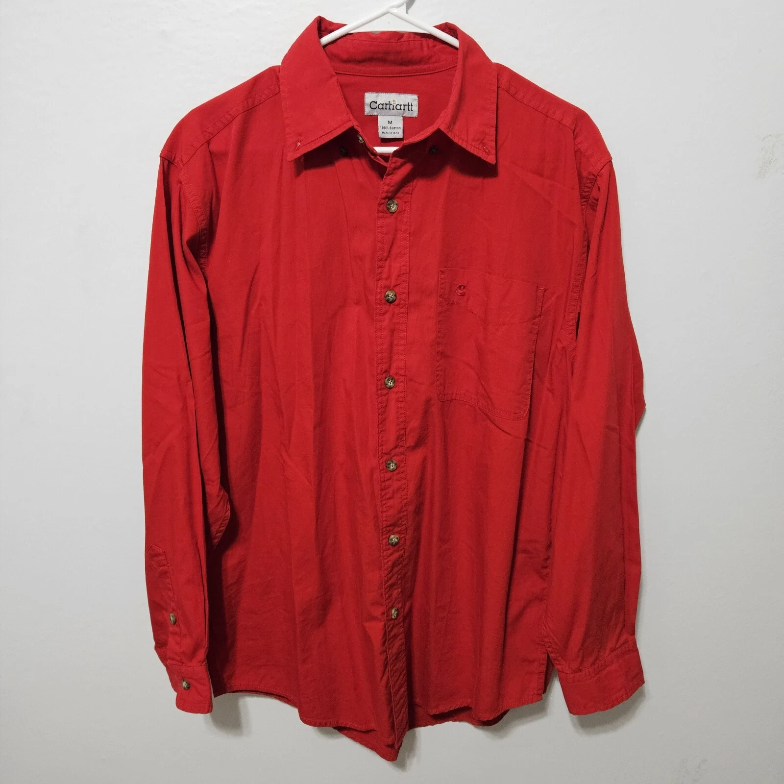 Carhartt Long Sleeve Button Down Shirt Bright Red Men's Size Medium B19