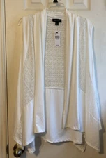 AB Studio White Jersey Knit Embellished Crochet-Back Draped Vest Size L NWT