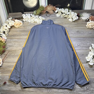 Adidas Track Jacket Mens Size Medium Big & Tall Gray Yellow Three