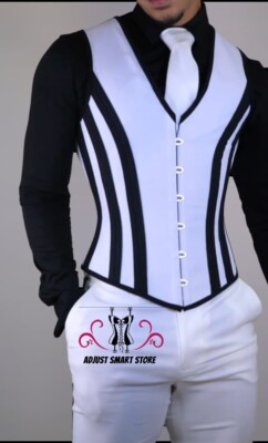 Male STEAMPUNK Steel Boned Waistcoat Corset Victorian GOTHIC Fashion Vest USA
