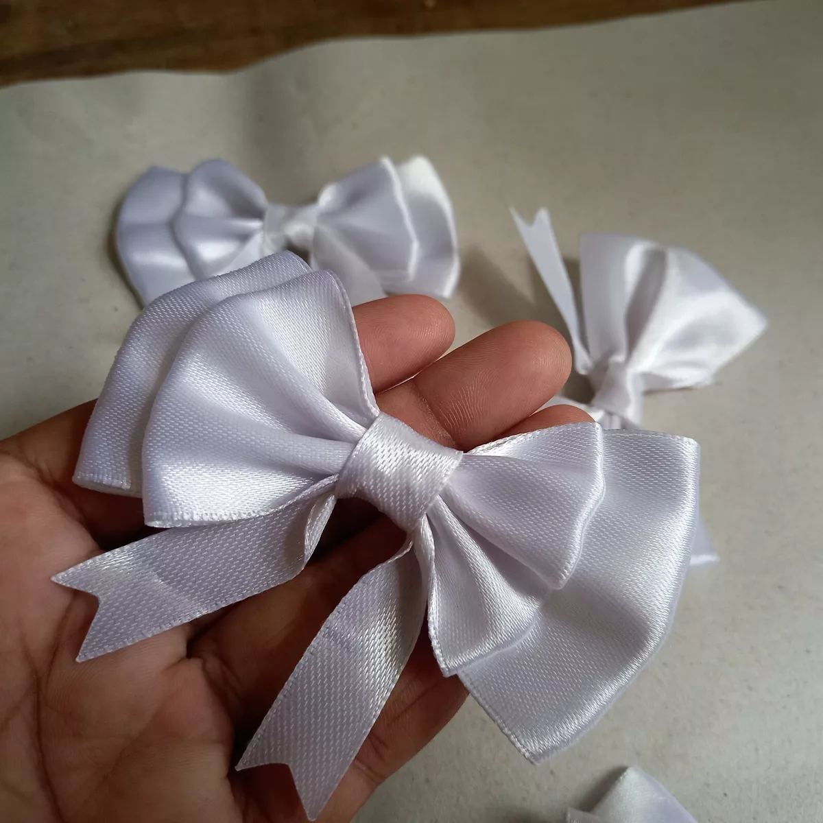 White 3 inch Satin Ribbon Double Bows 50pcs Ready Made Craft Party Clothes