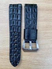 Black Alli*** Leather Watch Strap Band. Size 20mm 21mm 22mm 23mm 24mm 26mm