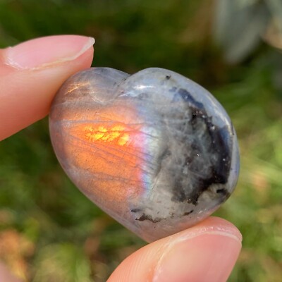 16g Natural Flashy Sunset Labradorite Heart Crystal Quartz Healing Reiki