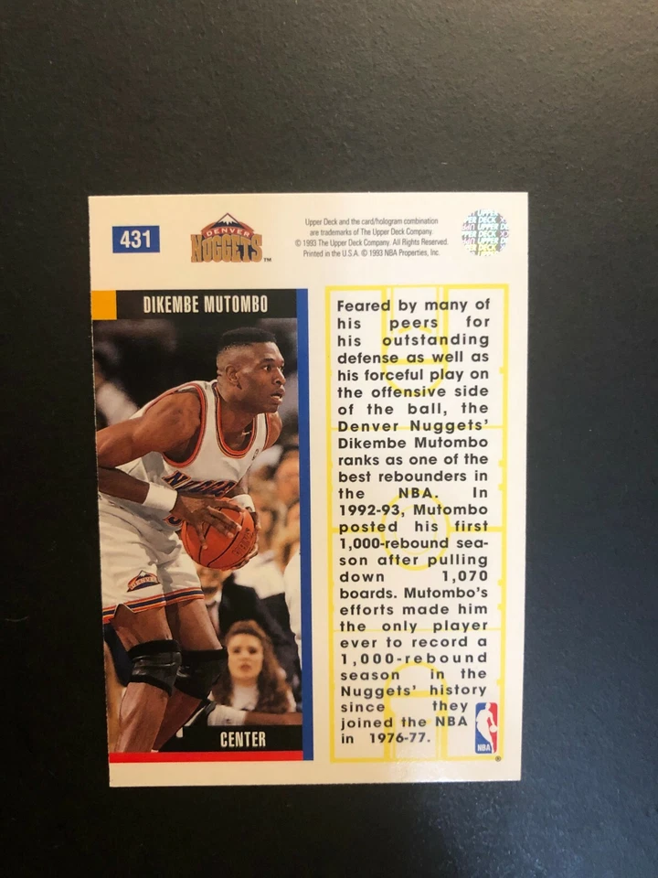 1993  DIKEMDE MUTOMBO  Upper Deck Basketball Card # 431  Made in USA - Image 4 of 4
