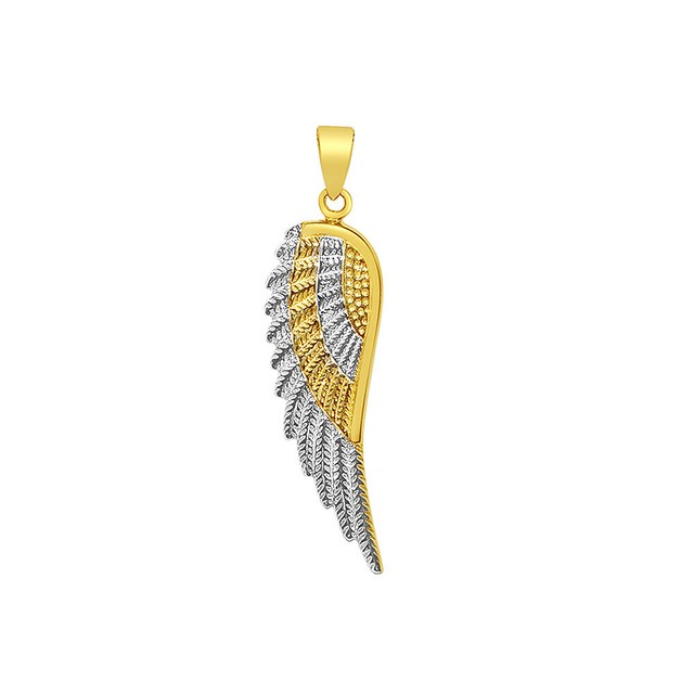14k Two-tone Gold Angel Wing Pendant 