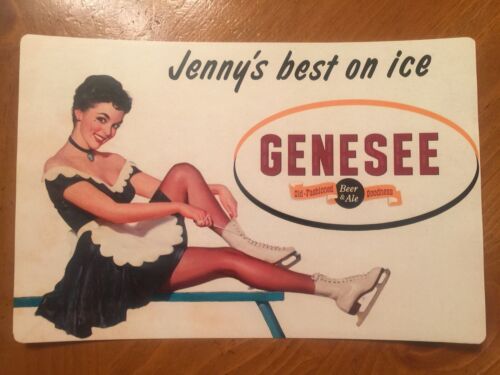 Letrero de hojalata vintage Genesee cerveza y cerveza Jenny's Best on hielo - Imagen 1 de 1