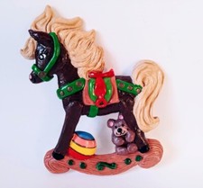 Vintage Nursery Wall Decor Homco 10in X 8in Plaque Rocking Horse W/ Teddy Bear