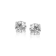 14k White Gold Stud Earrings with White Hue Faceted Cubic Zirconia 6mm 