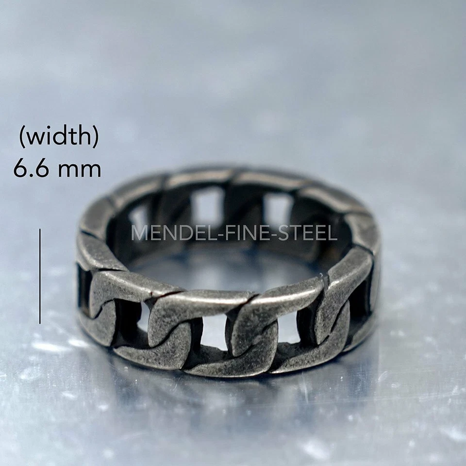 MENDEL Mens Biker Cuban Link Chain Band Ring For Men Stainless Steel Size 7-15 - Image 2 of 4