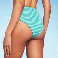 Shade  Shore Women's Pucker High Waist Cheeky Bikini Bottom Green Large 12-14