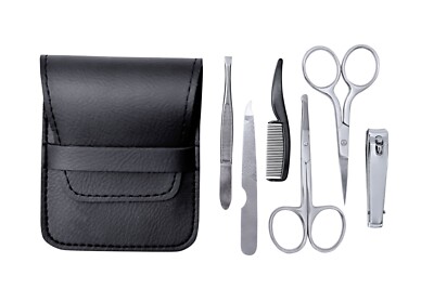 Men Facial Grooming Kit Scissors Comb For Mustache & Beard Hair Nails Travel 6PC