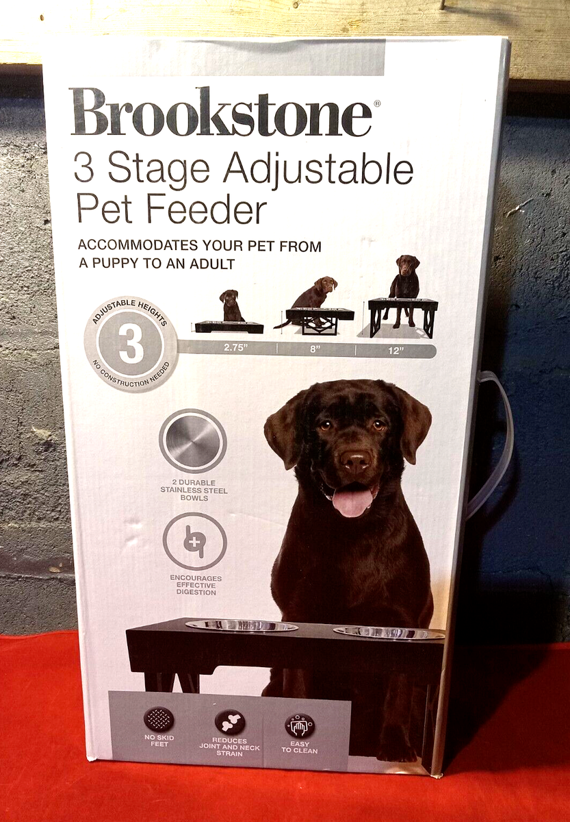 Brookstone 3 Stage Adjustable Heights Pet Bowl Stand Feeder