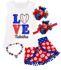 BASEBALL LOVE PERSONALIZED OUTFIT - RED, WHITE & BLUE - GAME DAY - BIRTHDAY
