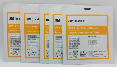 3M Inadine 9.5cm x 9.5cm - Pack of 5 Antimicrobial Wound Dressings