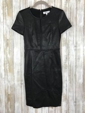 $269 My Tribe Key Hole Leather Ponte Little Black Dress Short Sleeve M Medium