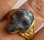 WOW Antique Victorian Memento Mori Skull Solid Silver  Gild Agate Big Size Ring