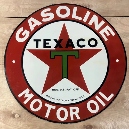 Vintage DSP Texaco Gasoline & Motor Oil Porcelain Enamel Gas & Oil Sign 48x48".