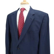 Jos A Bank Silk Wool Bright Dark Blue Gingham Check Blazer Sport Jacket 46R