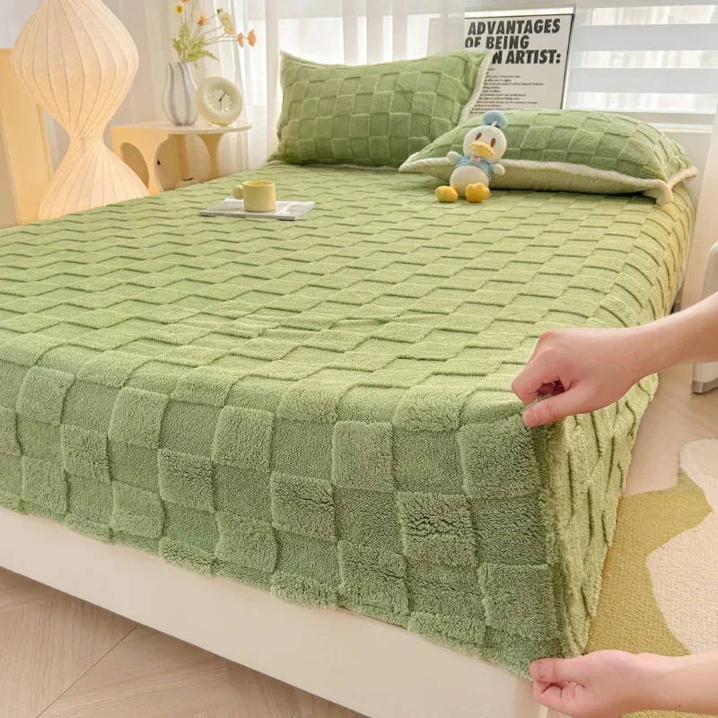 Sábana Ajustable Gruesa Jacquare con Banda Elástica Terciopelo Cálido Protector de Colchón Foto 2 de 4