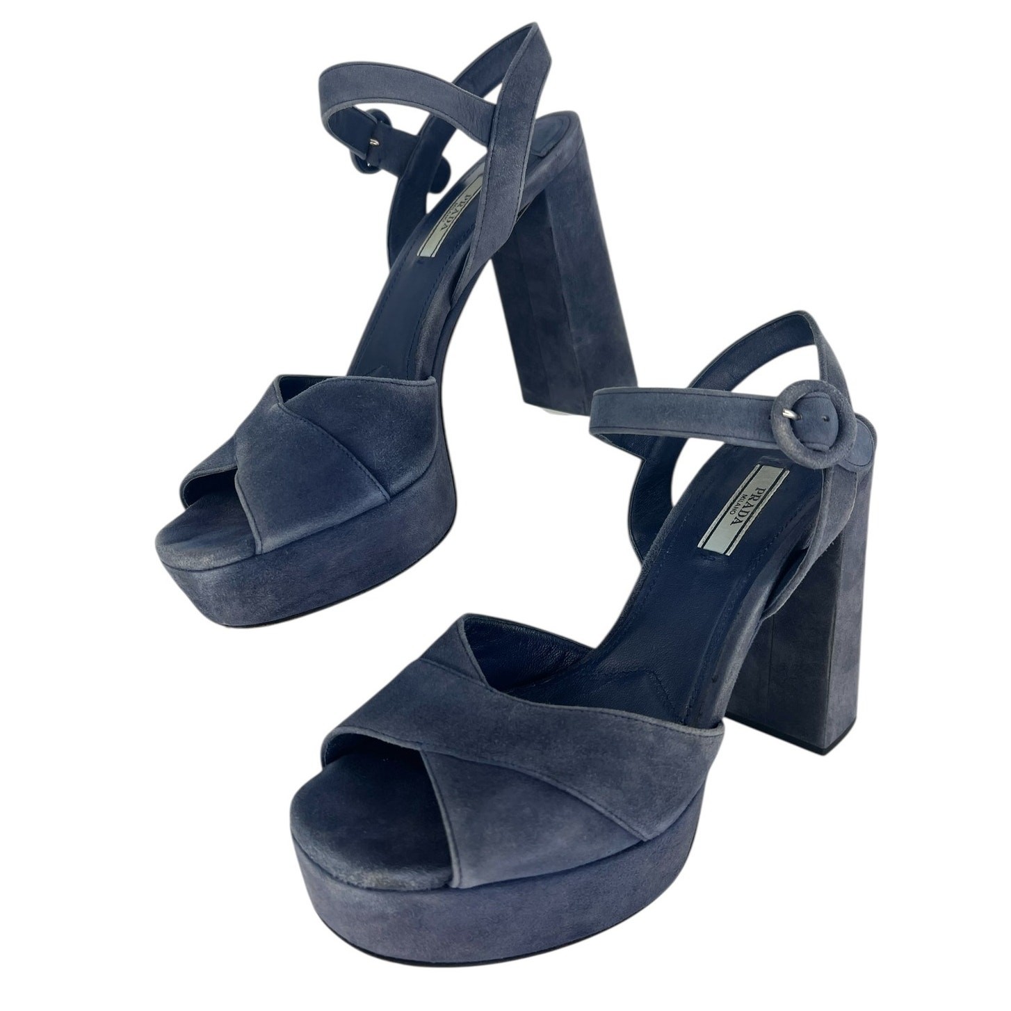 Prada Suede Crisscross Platform Sandals in Blue Size 40.5 thumbnail 7
