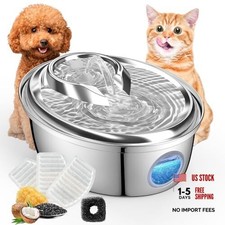  Stainless Steel Cat Water Fountain, D66/3L Visual Cat Fountain + 4 Filters
