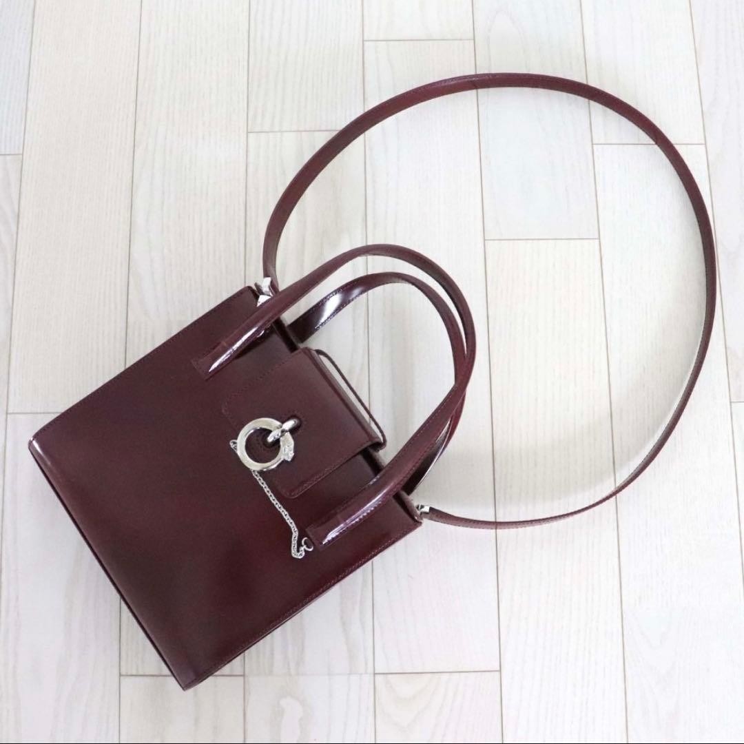 Cartier Panthere Leather 2Way Hand Shoulder Bag Bordeaux Used Authentic w/Box JP image 5