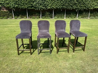 Oka bar Stools Set Of Four Wood And Velvet Charcol