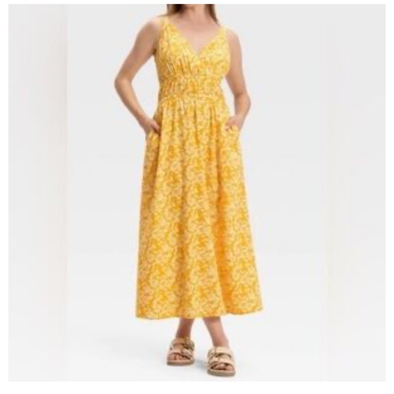 Universal Thread Floral Patterned Yellow V Neck S… - image 1