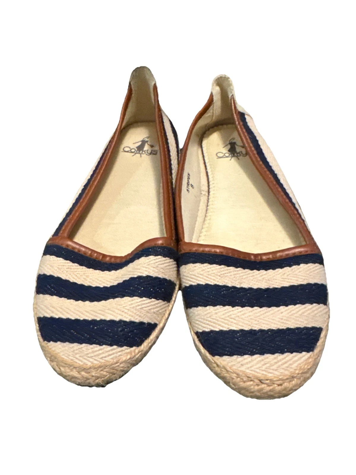 Corkys Corky’s Navy Cream Striped Espadrille Flat Loafer Slip Ons Sz 8