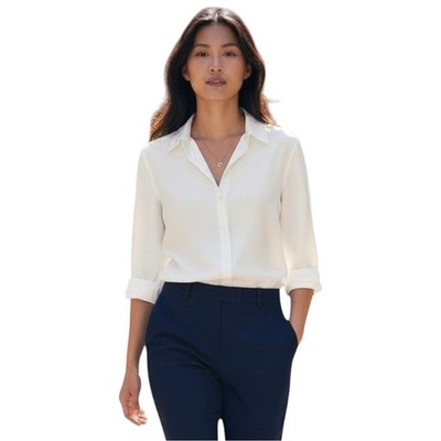 Ann Taylor Womens Medium Ivory Blouse Long Sleeve NWT Professional Classic