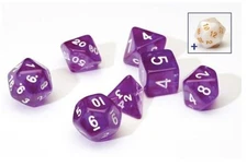 7 + 1 Translucent Resin Poly dice Set - Purple, White pips - Sirius Dice