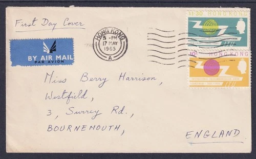 Hong Kong FDC 1965 Telecommunication Union Set Air Mail Send to England