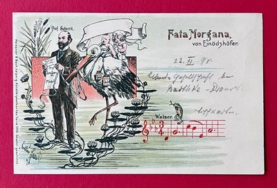 Litho Postcard from 1898 Fata Morgana by Einödshöfer Prof. Schenk Stork Baby (165582