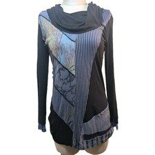 Parsley  Sage Artsy Patchwork Tunic Top Cowl Neck Long Sleeve Boho Lagenlook S