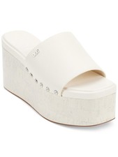 DKNY Womens Ivory Goring Alvy Square Toe Platform Slip On Leather Mules 7.5 M