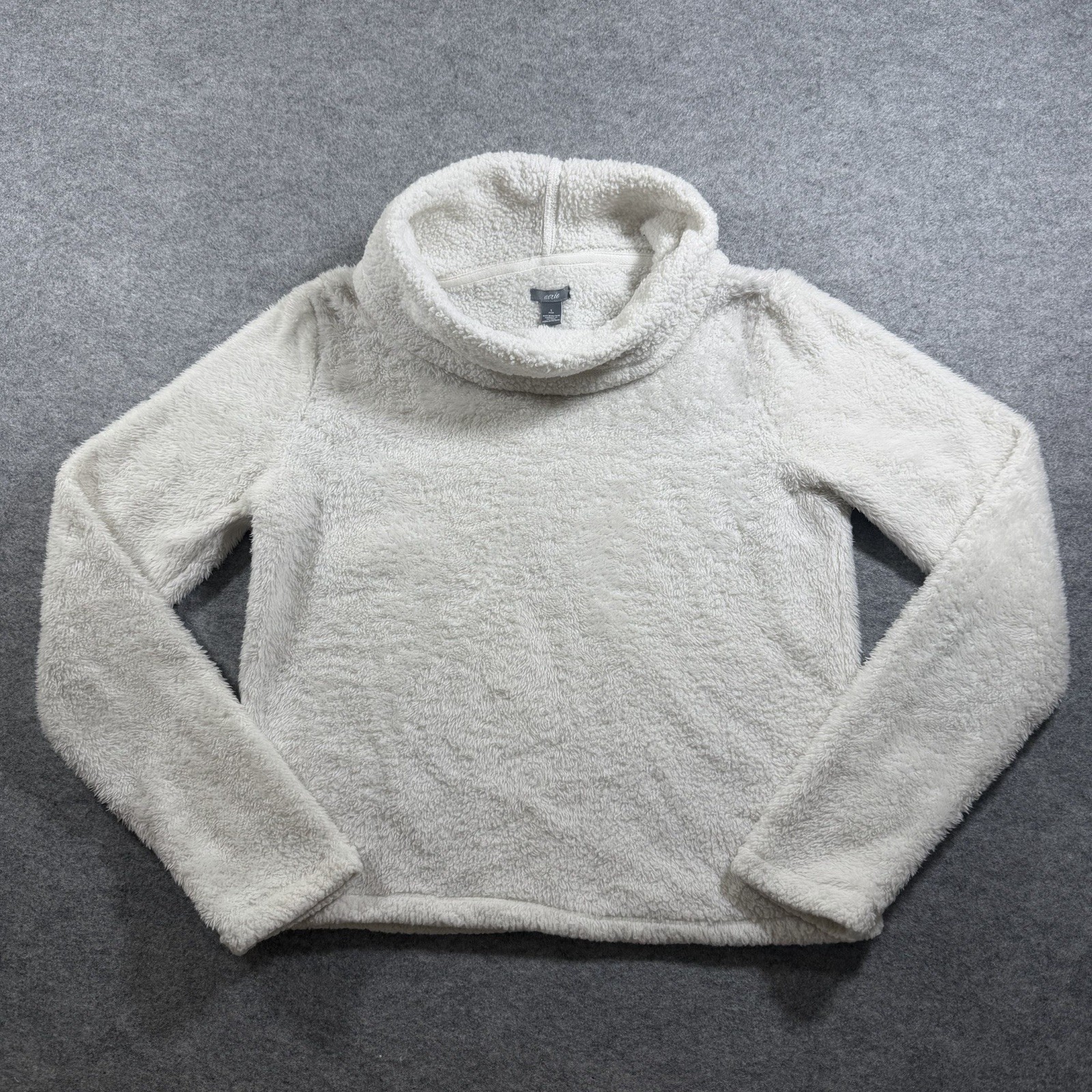 Aerie Sherpa Pullover Womens S Cream Cowl Neck Teddy Fleece Sweatshirt Winter
