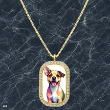 Gorgeous Cute Dog Puppy Pendant Necklace Printed Design Beautiful Gold Tone Nice