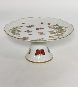 Vintage Lenwile Ardalt 7" Pedestal Cake Plate Strawberry Butterfly Garden 6173