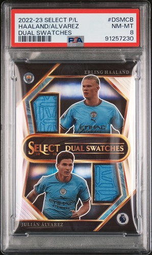 2022-23 Select Premier League Erling Haaland Julian Alvarez Dual Swatches PSA 8