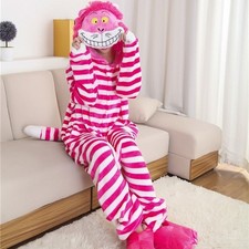 Alice in Wonderland Cheshire Cat Party Costume Kids Adult Pajamas Flannel Outfit