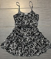 DianeVonFurstenberg MiniSundress BlackWhiteDotsRuffle SheerLined JRXL Free Ship!