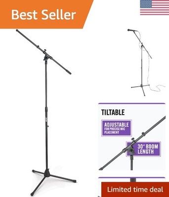 MS7701B Black Tripod Microphone Boom Stand - Portable & Adjustable Height