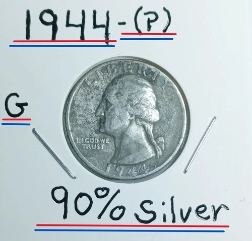 1944 (P) Washington Quarter War Time Good Condition 90% Silver Look ,Judge , GEM