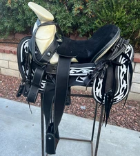15" BLACK CHARRO SADDLE, MONTURA CHARRA PARA CABALLO, Horse Gear Tack, Charreria