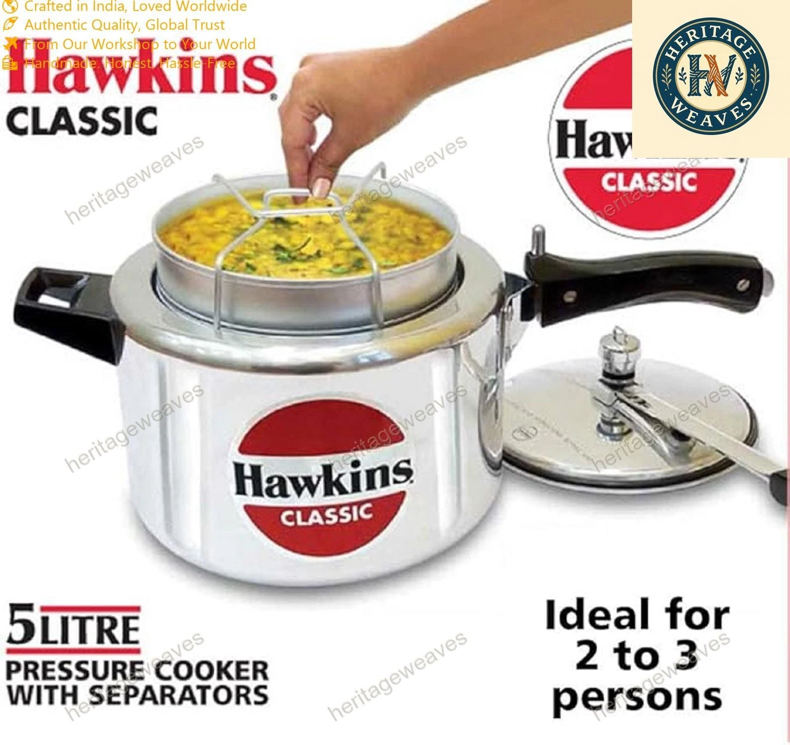 Hawkins Aluminium 5 Litre Classic Pressure Cooker With Pot Inner Lid Cooker Silv