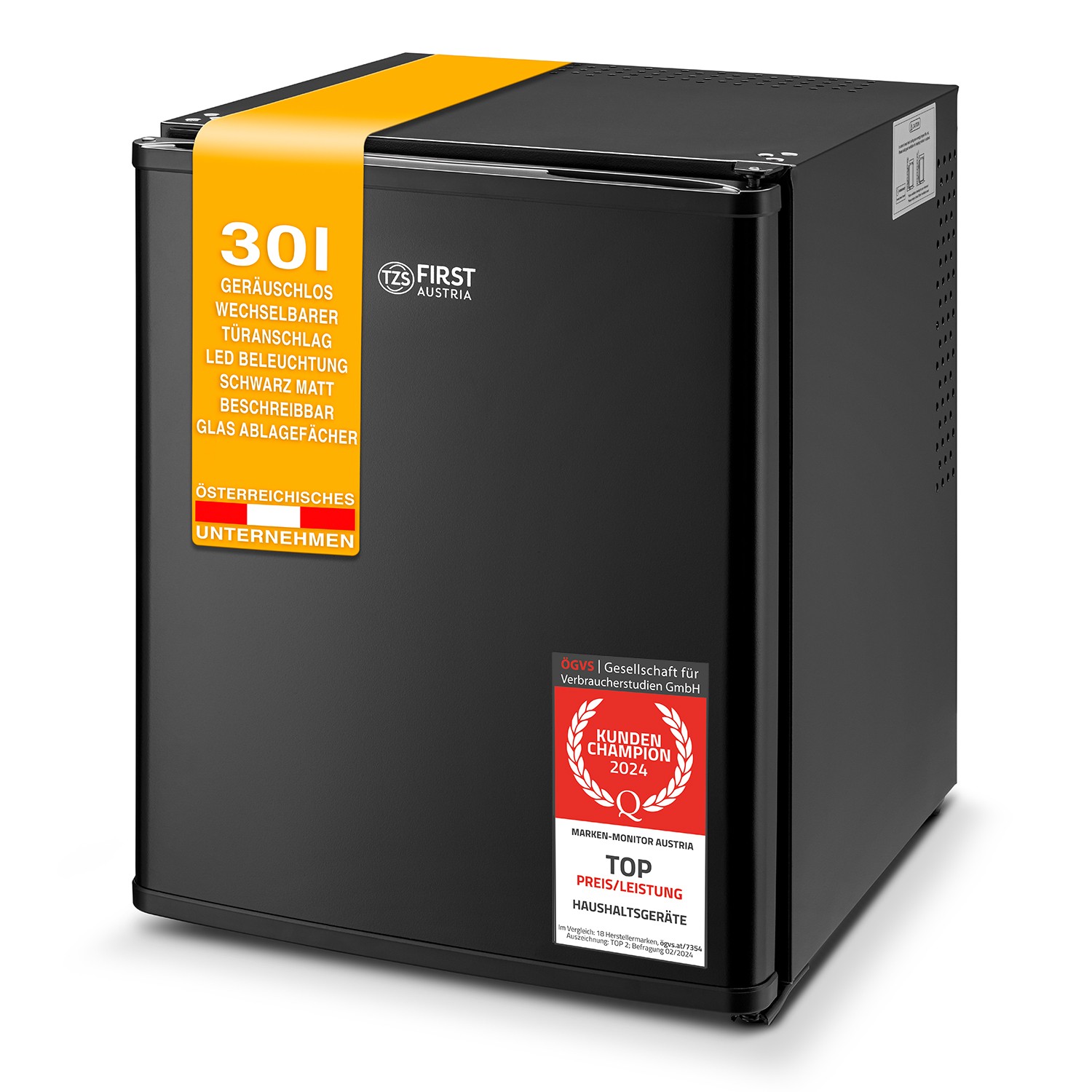 Minikühlschrank ohne Gefrierfach 30L Getränkekühlschrank lautlos LED-Beleuchtung