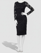 XSCAPE Women's Black Soutache Lace Long-Sleeve Sheath Dress Size: 4