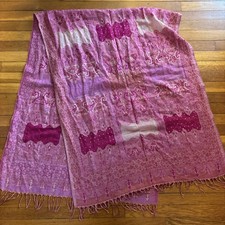 Fuchsia Unique Pashmina Shawl Scarf Wrap Pink Tan Sequin Shimmer Fringed Elegant