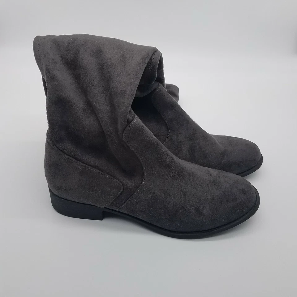 Botas hasta la rodilla de gamuza sintética Fioni talla 9,5 gris tela tirar  Foto 4 de 4